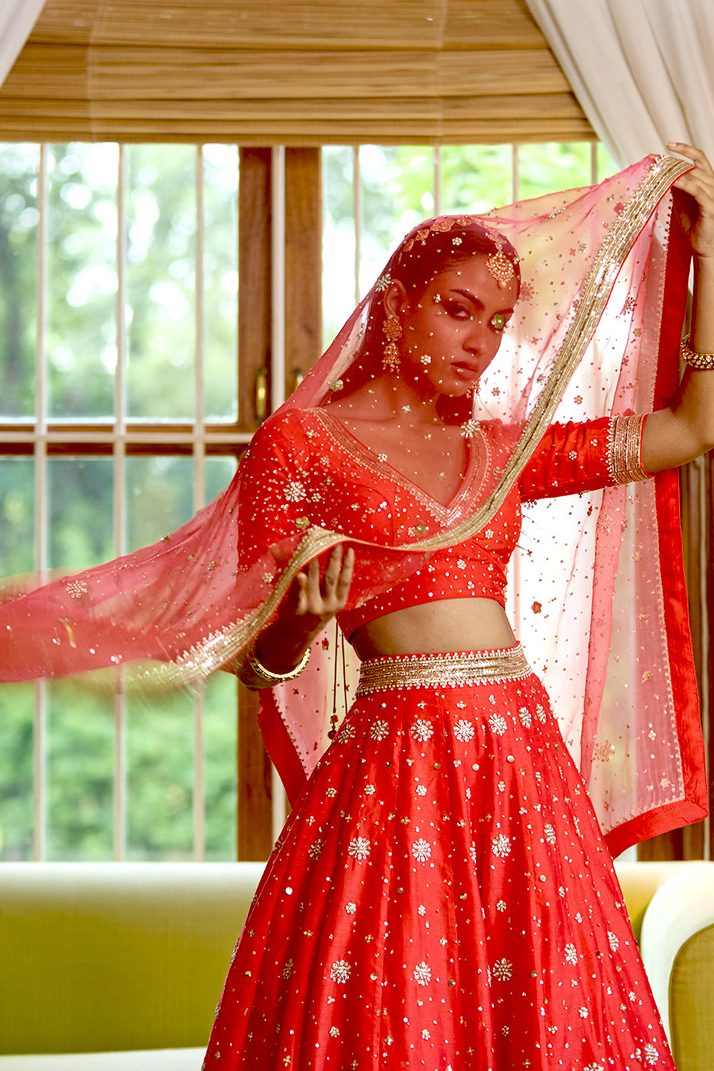 Red Hand Embroidered Lehenga Set