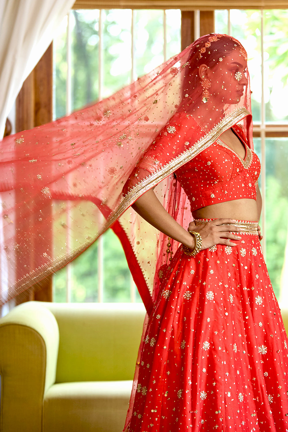 Red Hand Embroidered Lehenga Set