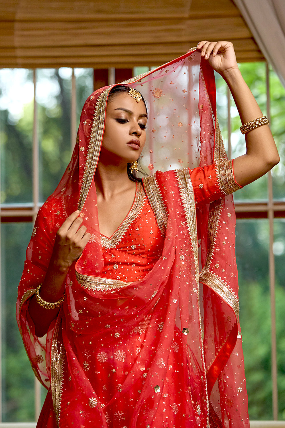Red Hand Embroidered Lehenga Set