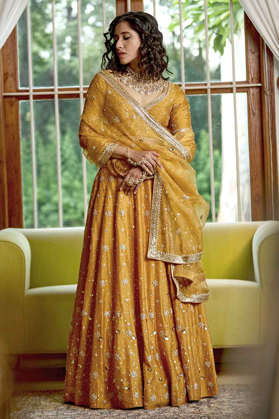 Mustard Gold Embroidered Lehenga Set