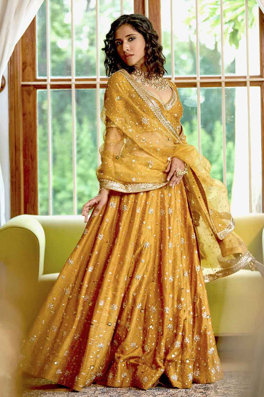 Mustard Gold Embroidered Lehenga Set