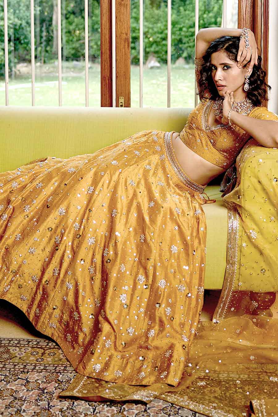 Mustard Gold Embroidered Lehenga Set