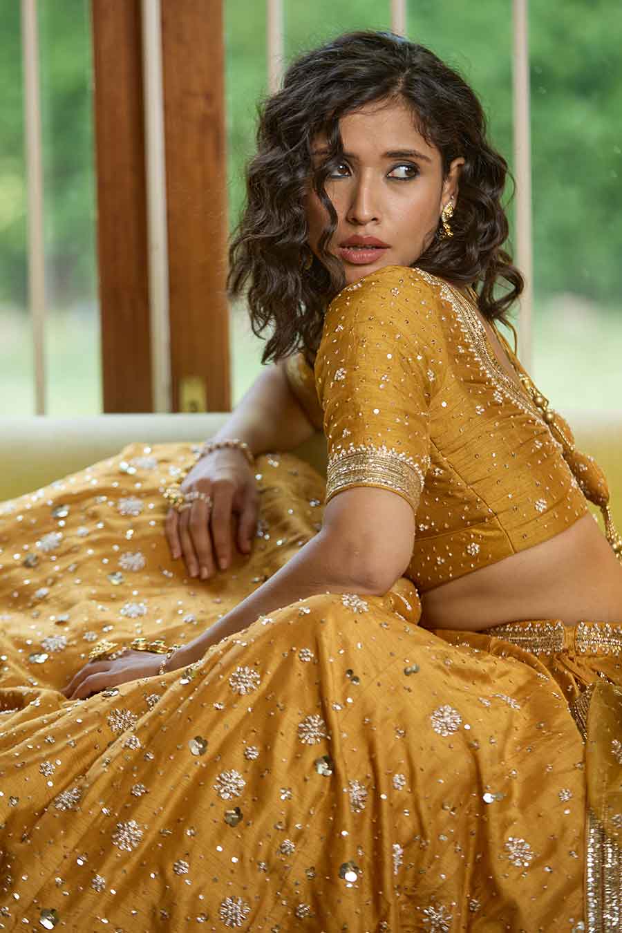 Mustard Gold Embroidered Lehenga Set