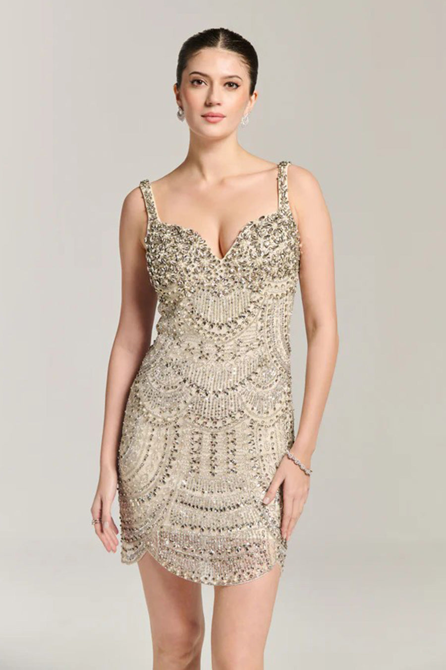 Crystal Elegance Embellished Mini Dress