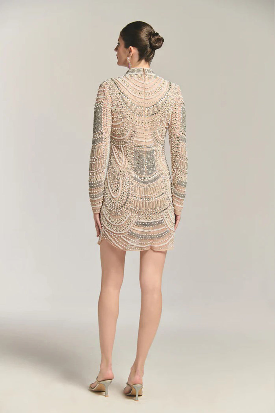 Necklace Queen Beige Embellished Mini Dress