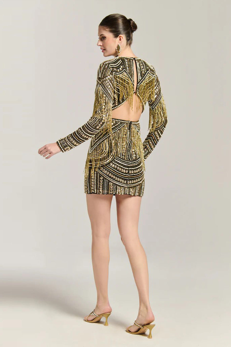 Old Is Gold Black Embellished Mini Dress