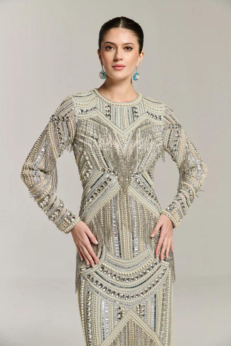 Silver Elegance Fringe Embellished Dress