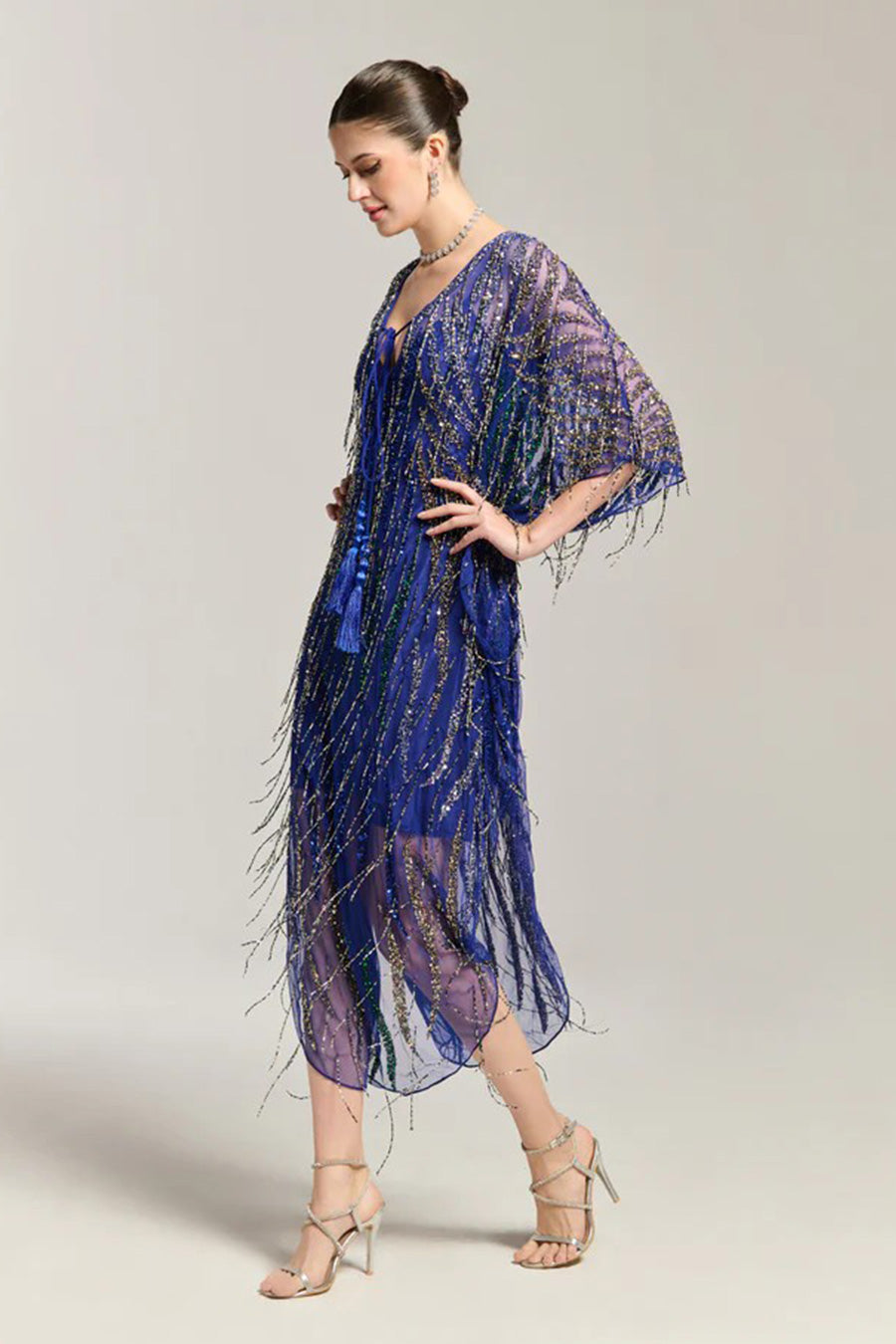 Blue Bead Embellished Kaftan Dress