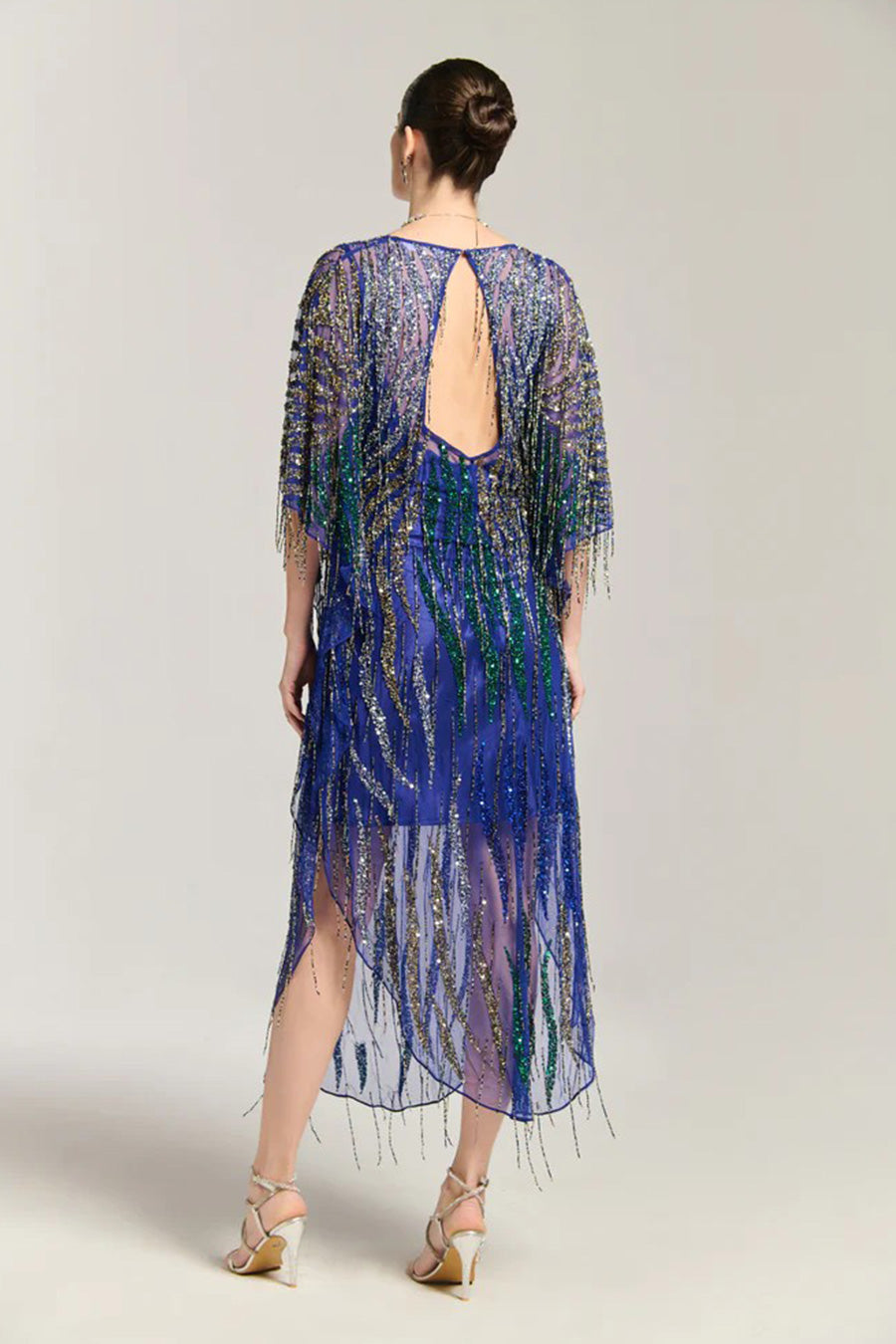 Blue Bead Embellished Kaftan Dress