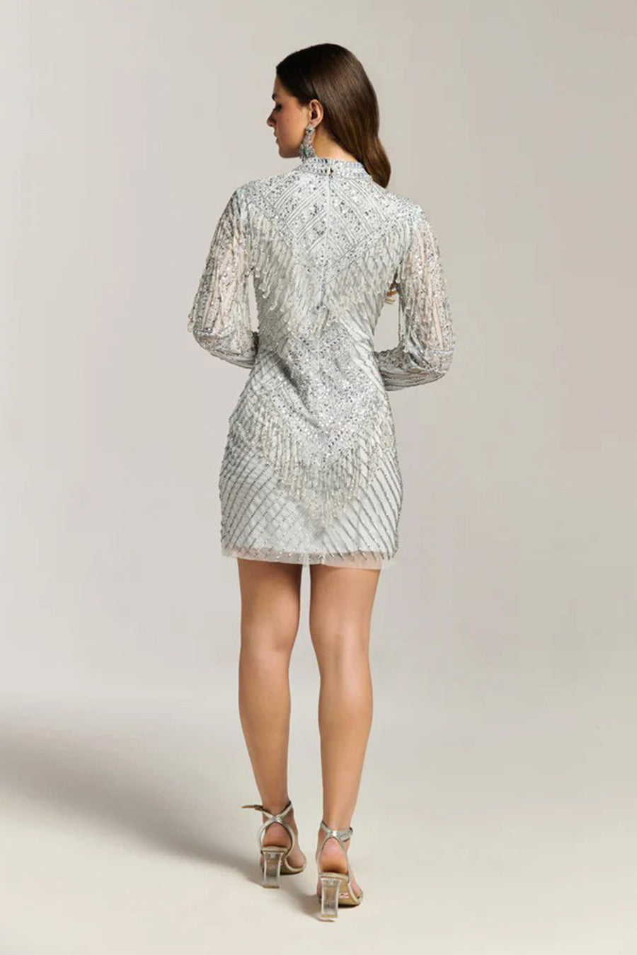 White Eclipse Bead Embellished Short Dress