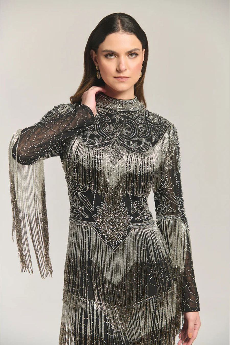 Cleopatra Black Fringe Embellished Short Dress