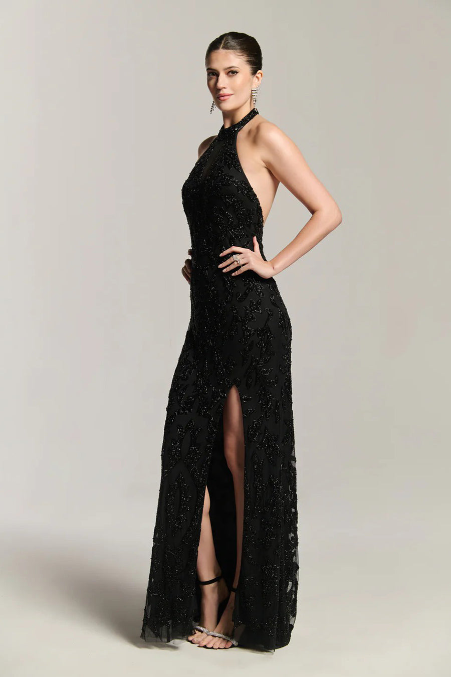Black Mirage Embellished Gown Dress