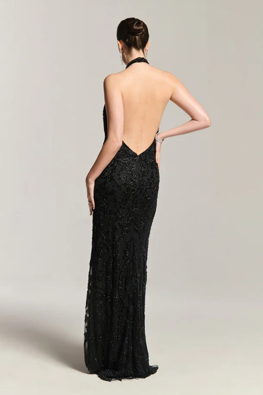 Black Mirage Embellished Gown Dress