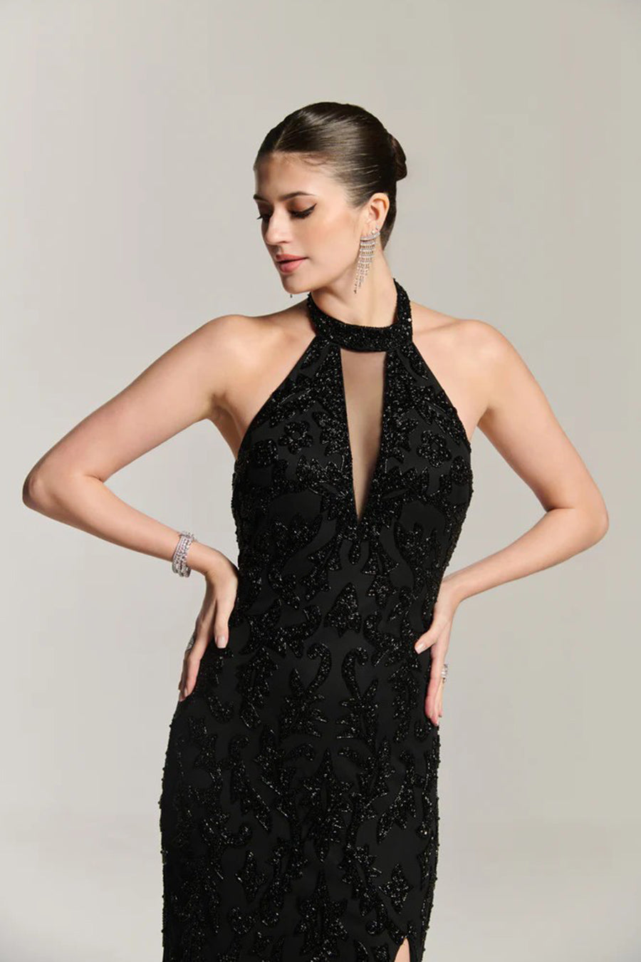 Black Mirage Embellished Gown Dress