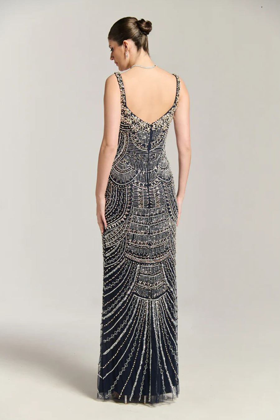 Blue Diamond Embellished Maxi Gown