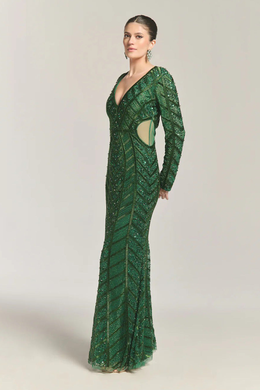Elegant Luxe Green Embellished Gown
