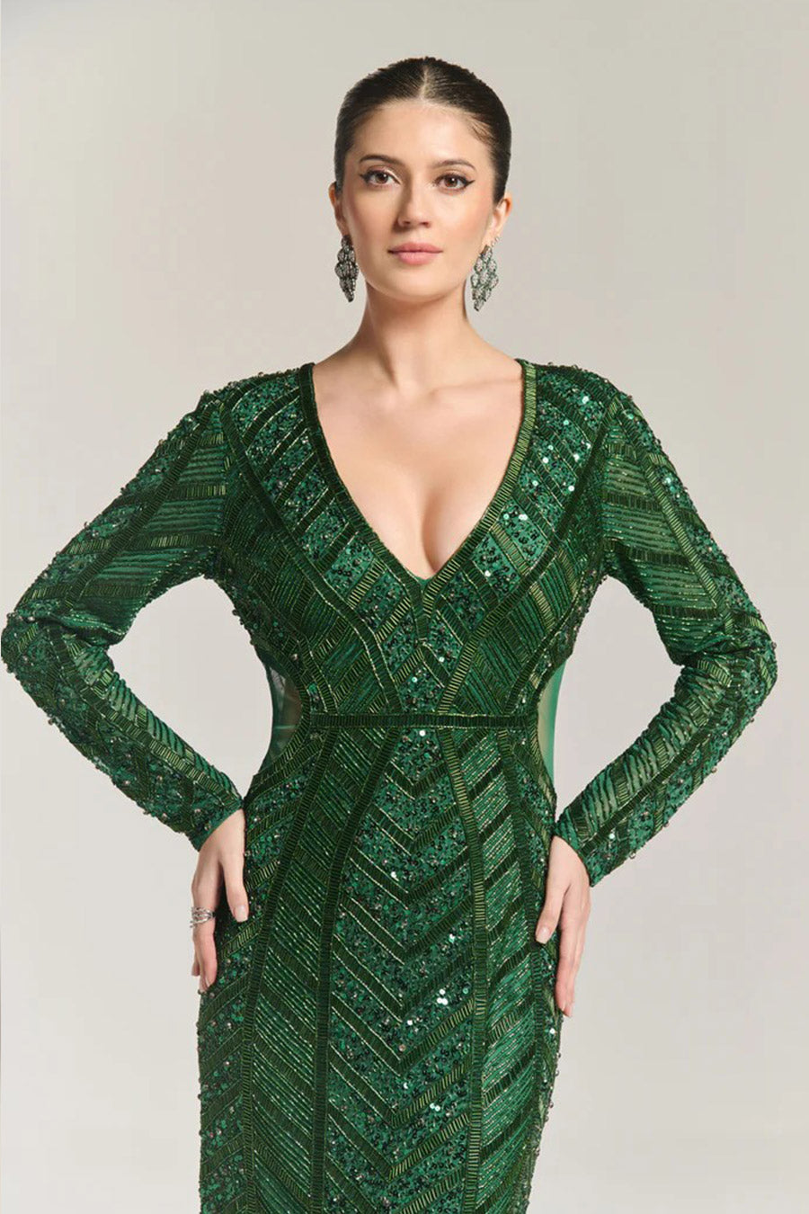 Elegant Luxe Green Embellished Gown