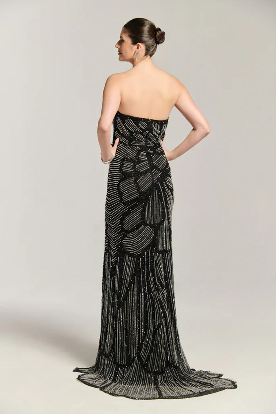 Luxe Black Flower Embellished Gown Dress