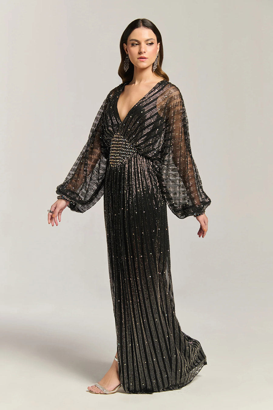 Arabian Nights Black Embellished Gown