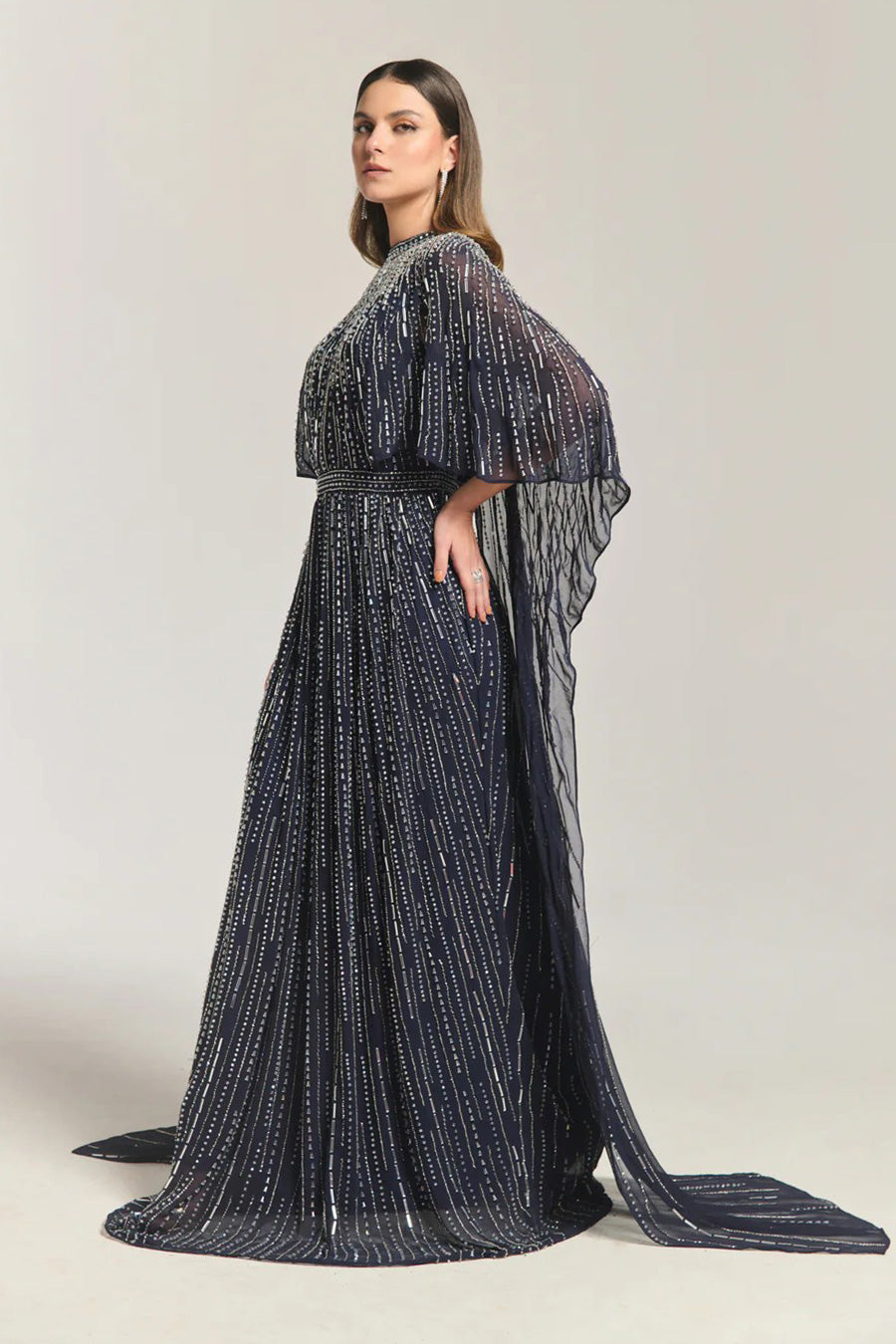 Middle East Luxe Blue Embellished Gown