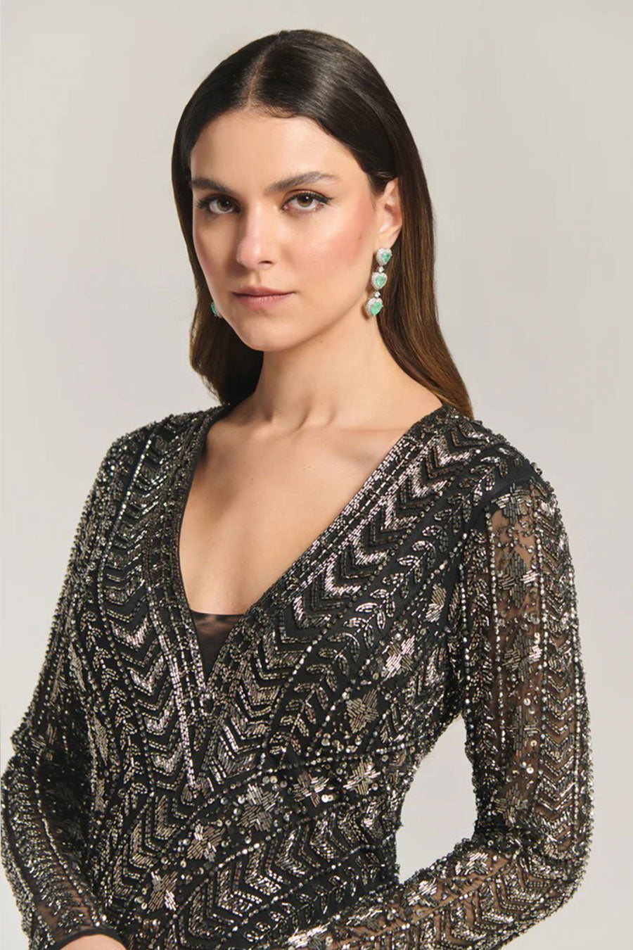 Midnight Glow Black Embellished Gown Dress