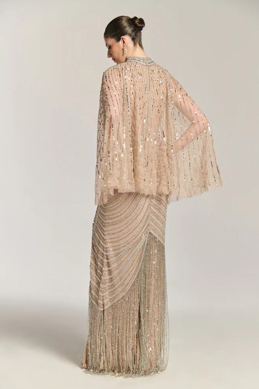 Moonlight Charm Beige Embellished Gown Dress