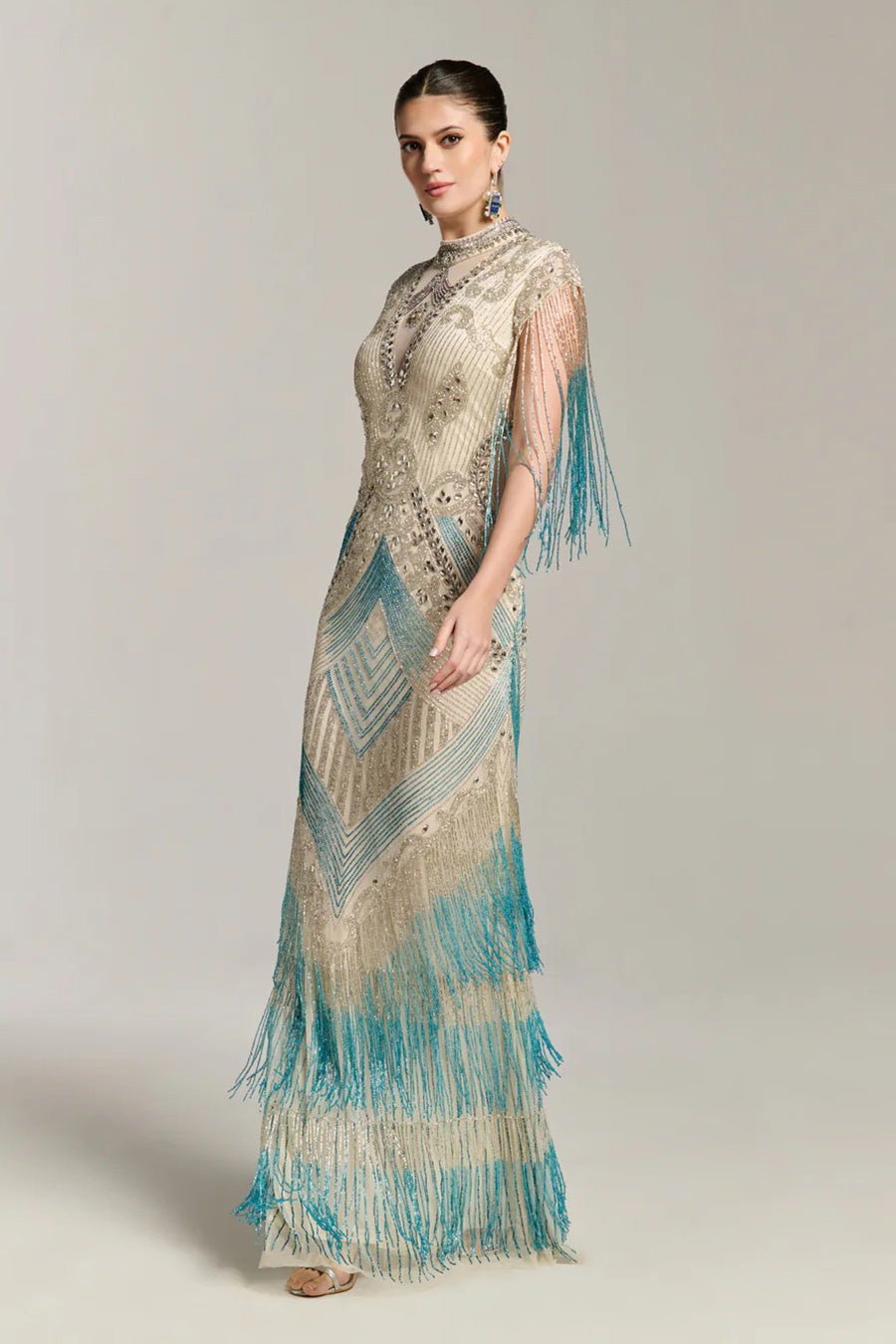 Ombre Necklace Embellished Gown