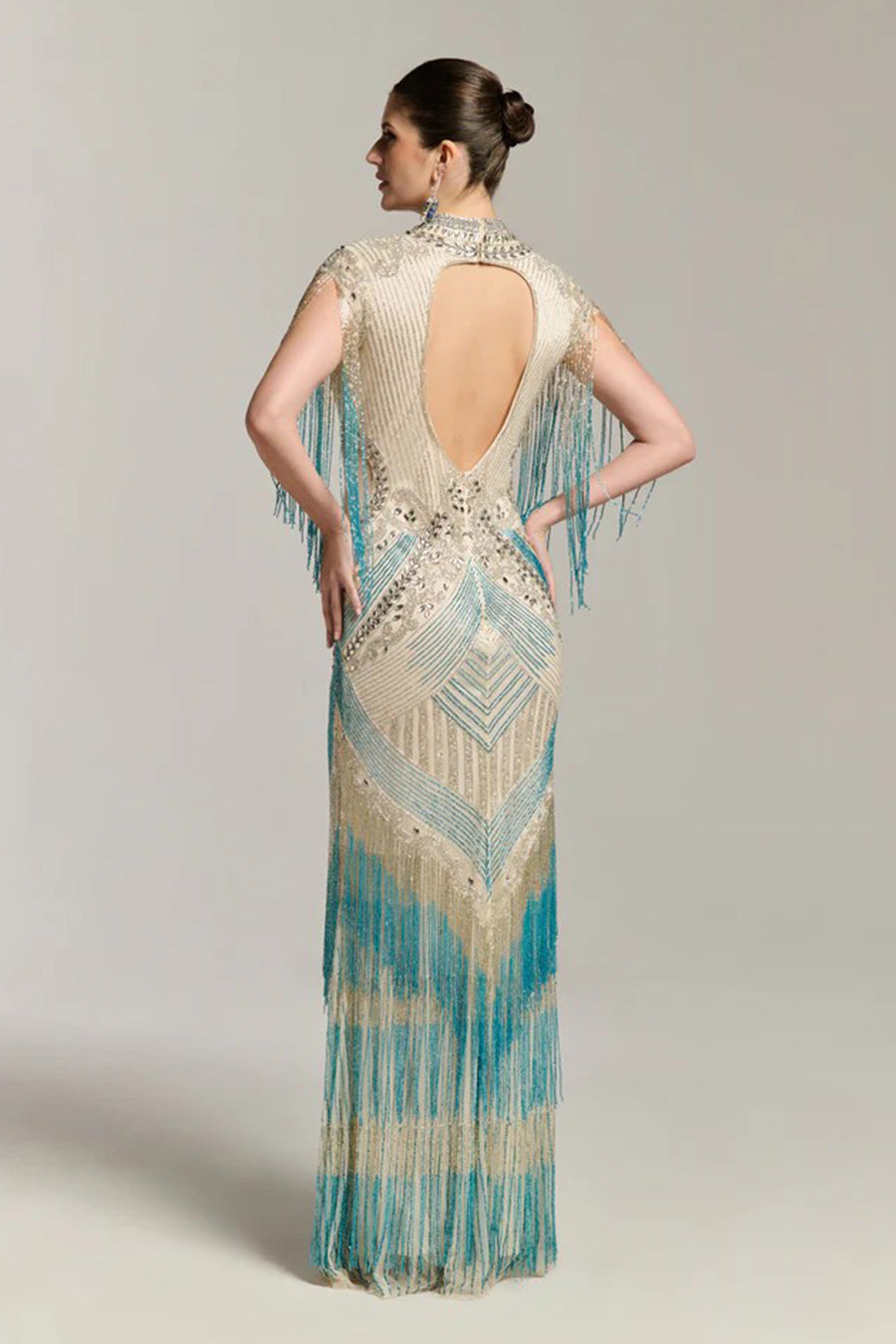 Ombre Necklace Embellished Gown