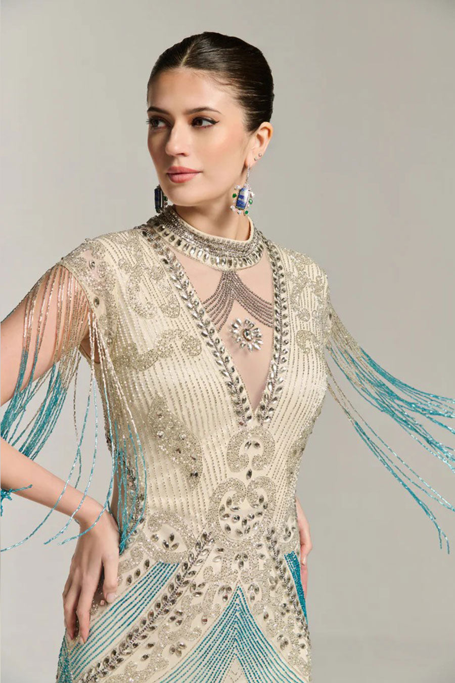 Ombre Necklace Embellished Gown