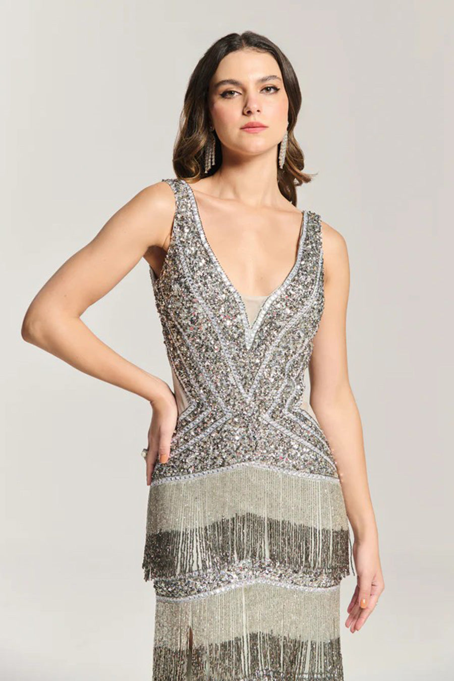 Starry Night Silver Embellished Gown