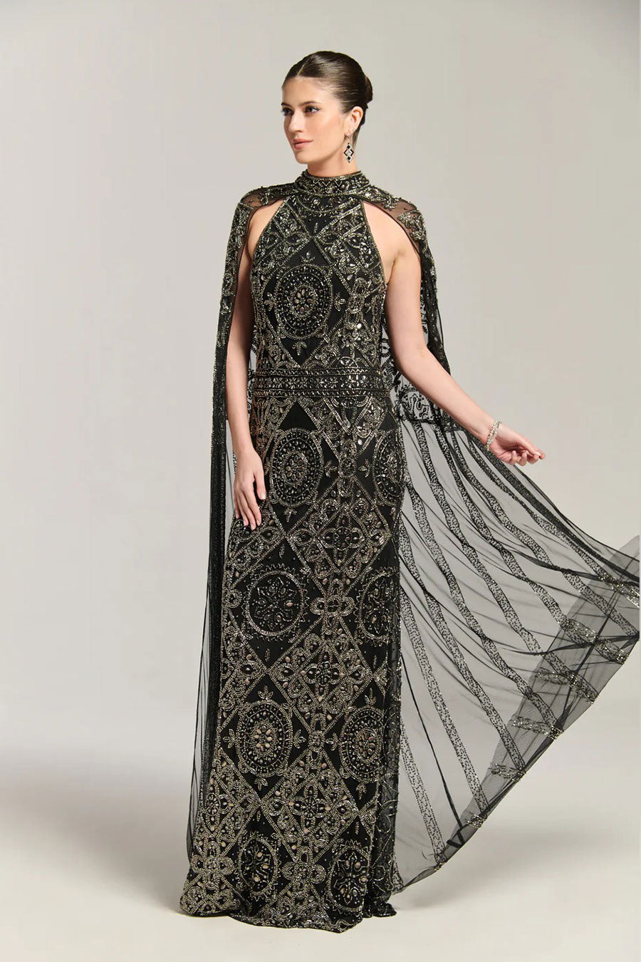 Black Stardust Queen Embellished Gown Dress