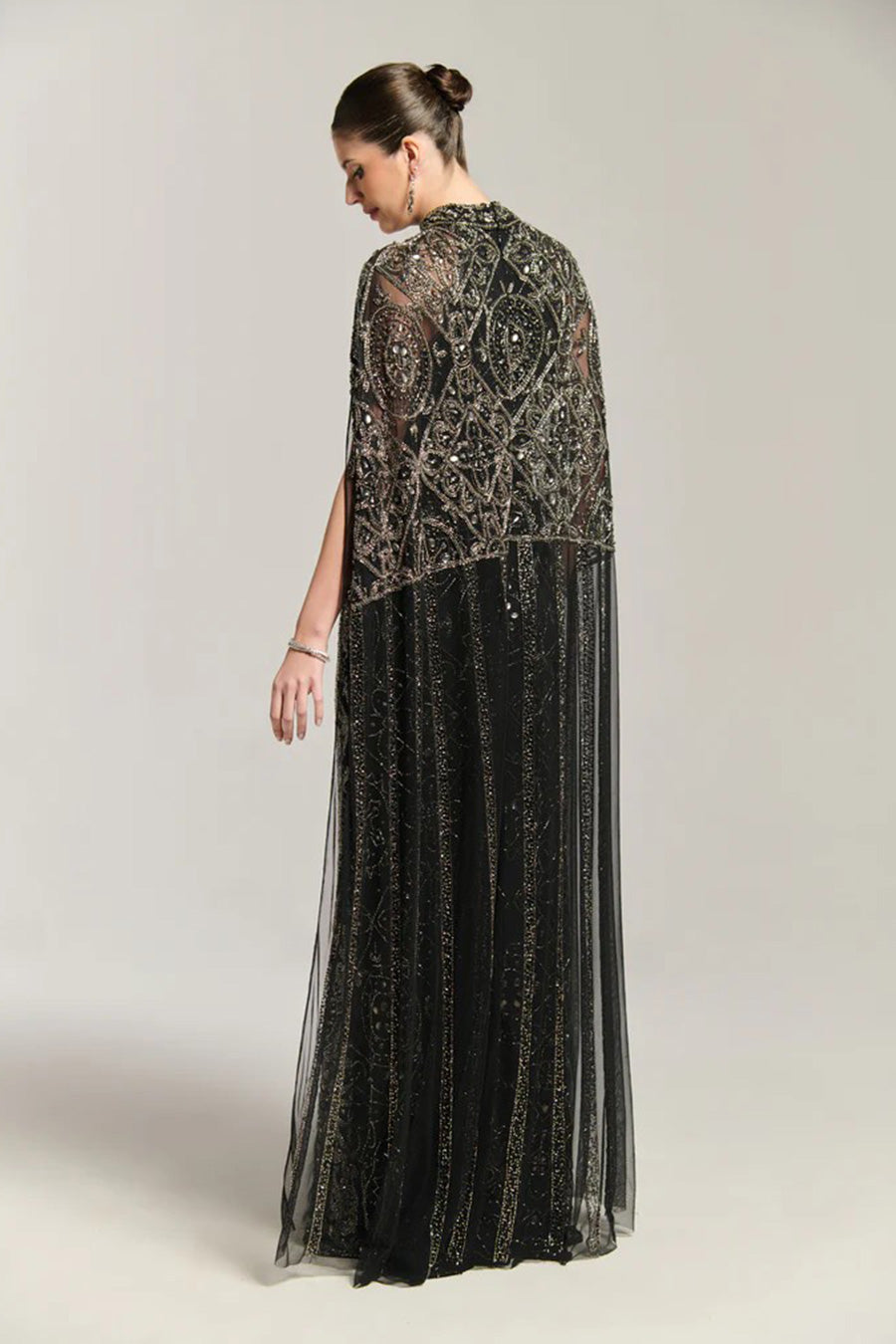 Black Stardust Queen Embellished Gown Dress