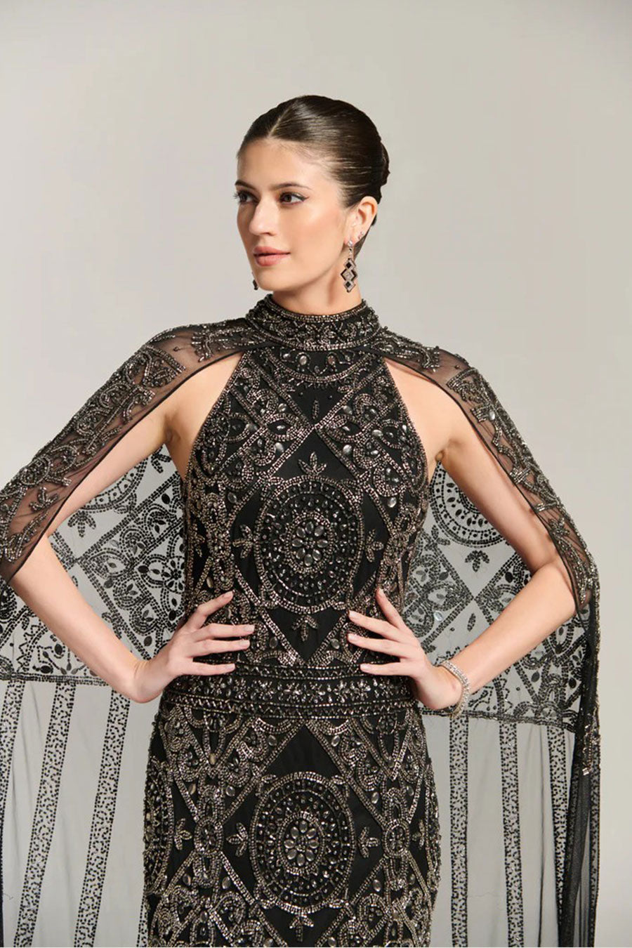 Black Stardust Queen Embellished Gown Dress