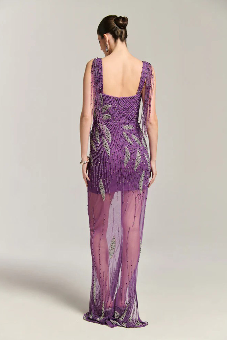 Purple Star Fish Embellished Gown Dress