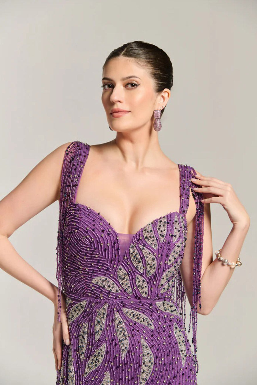 Purple Star Fish Embellished Gown Dress