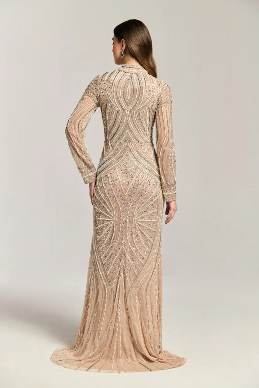 Luxury Beige Embellished Gown Dress