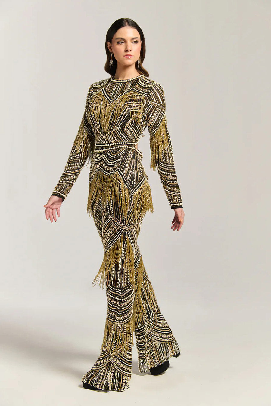 Golden Fringe Embellished Jumpsuit