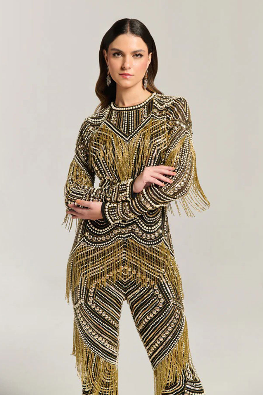 Golden Fringe Embellished Jumpsuit