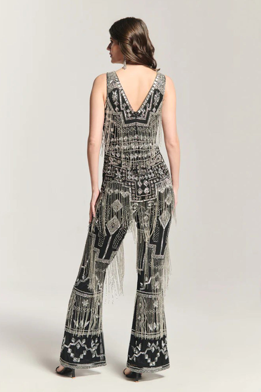Luxe Noir Fringe Embellished Jumpsuit
