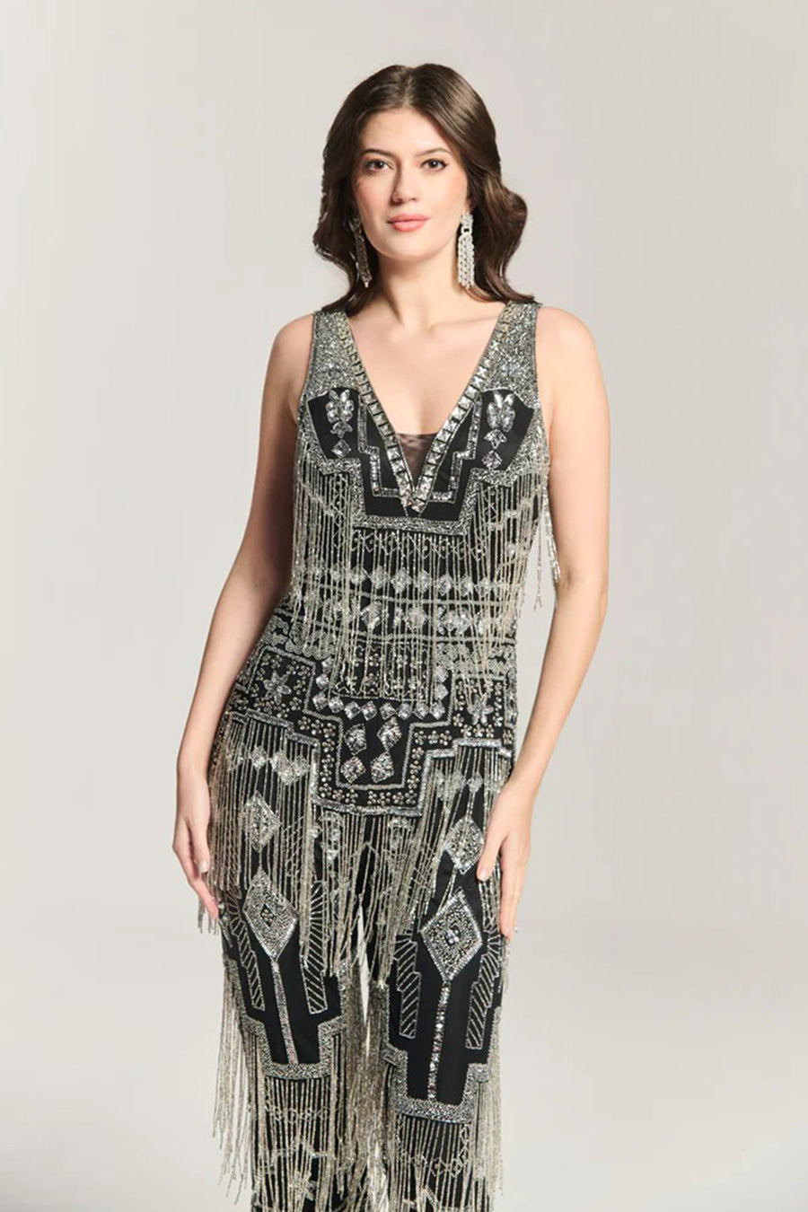 Luxe Noir Fringe Embellished Jumpsuit