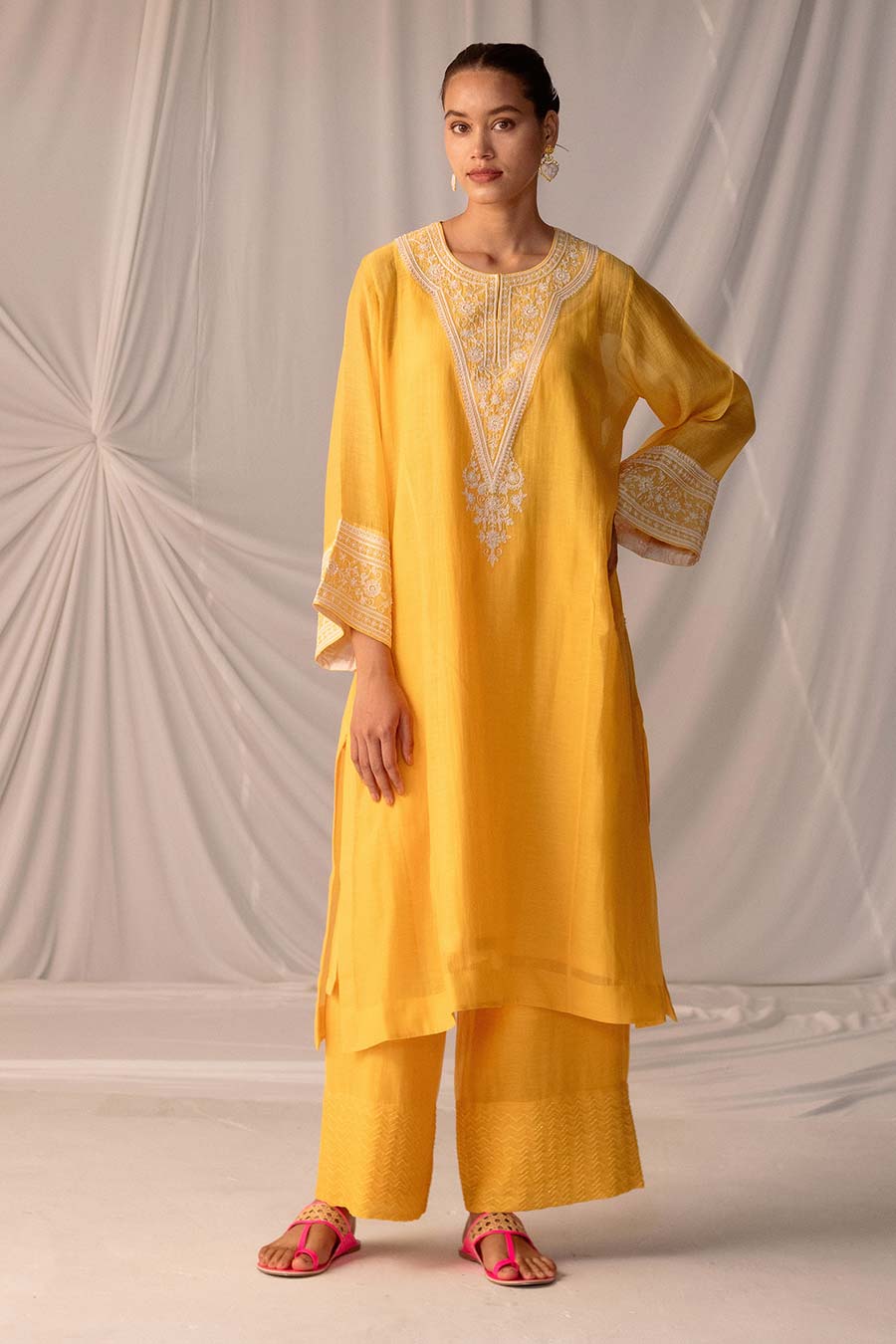Yellow Embroidered Kurta & Pant Set