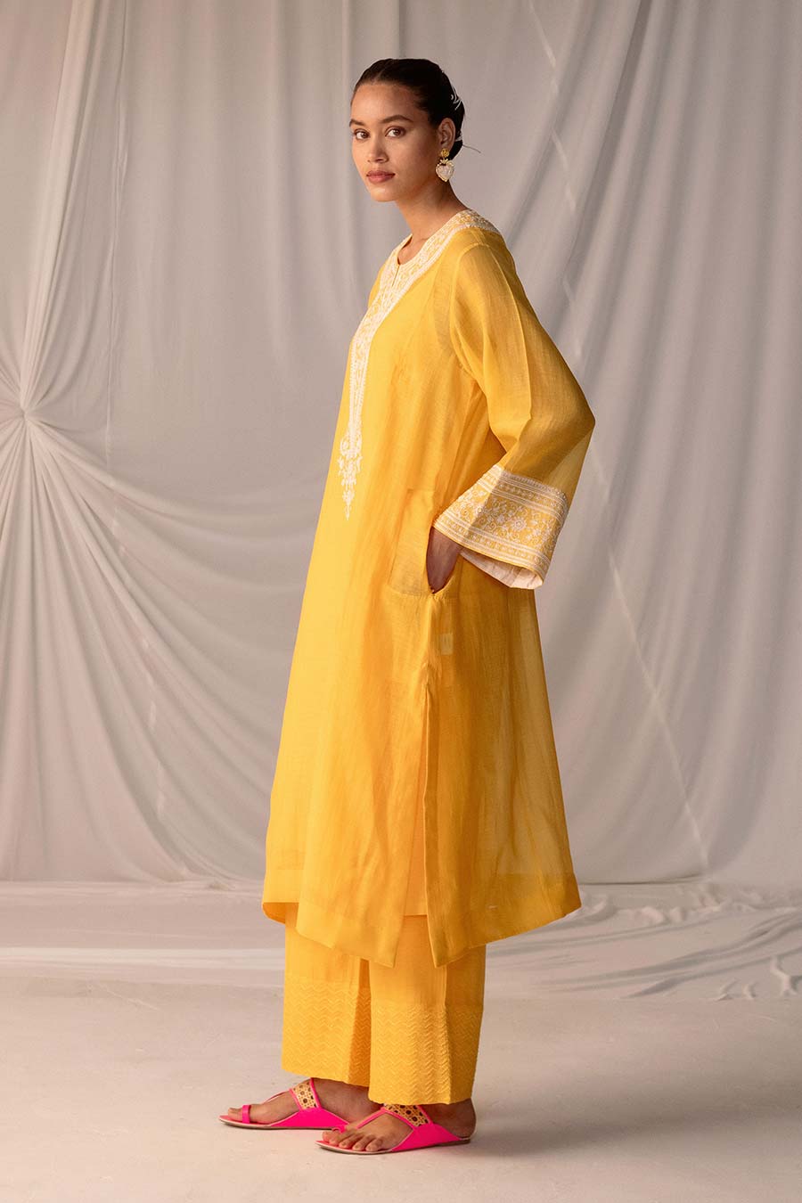Yellow Embroidered Kurta & Pant Set