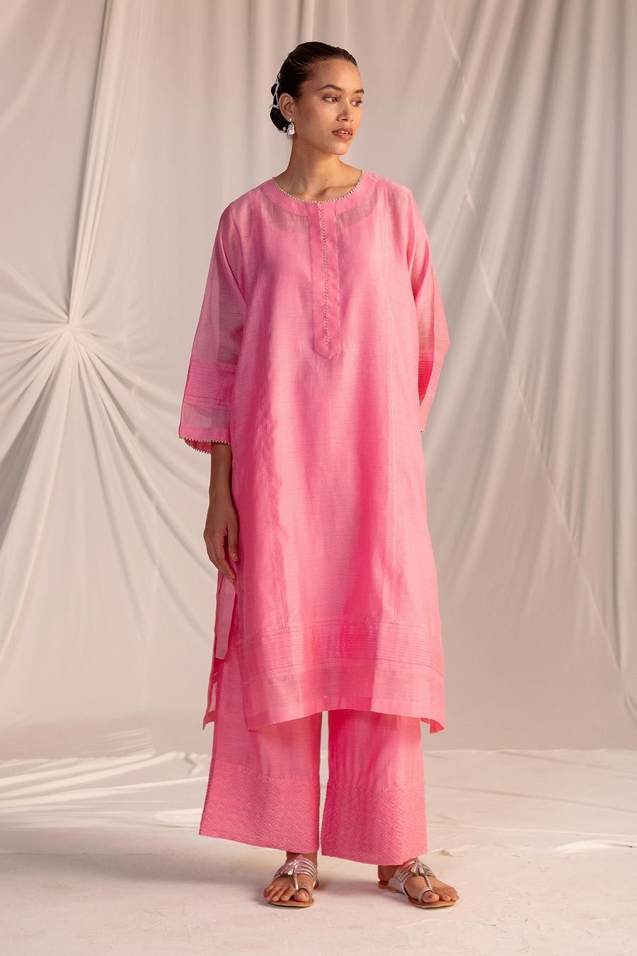 Pink Pintuck Kurta & Pant Set