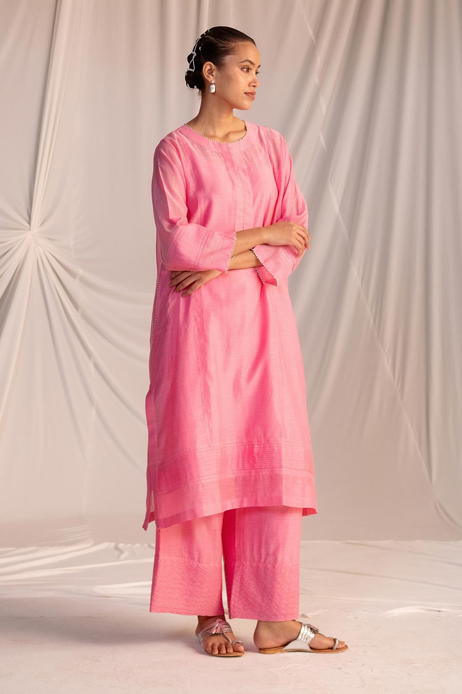 Pink Pintuck Kurta & Pant Set