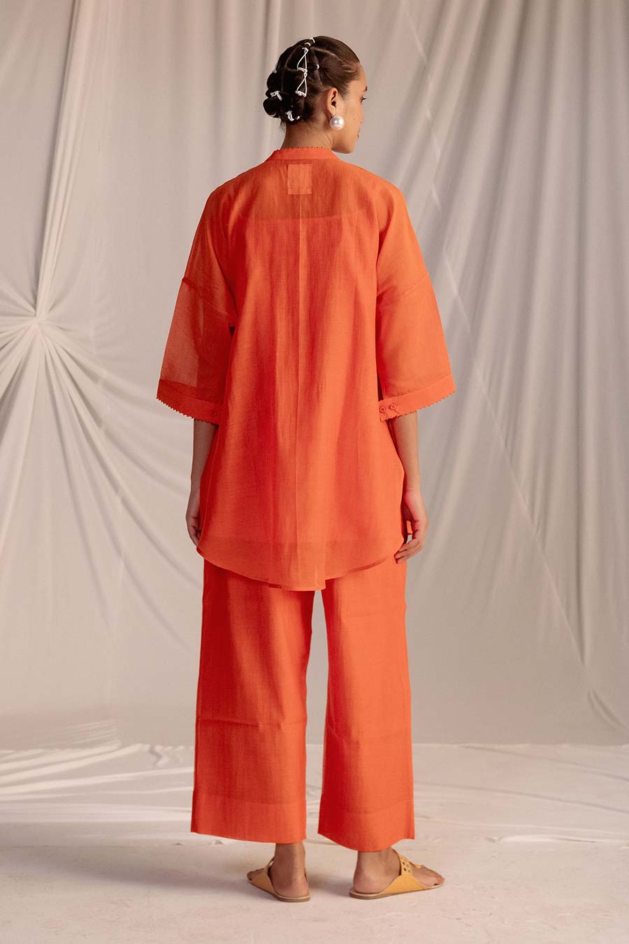 Rust Orange Embroidered Tunic & Pant Set