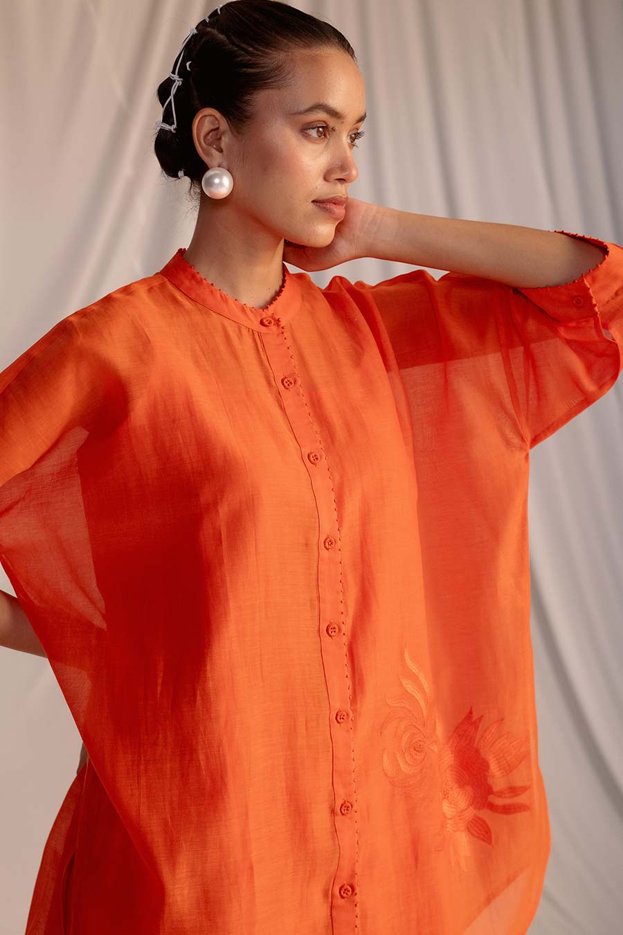 Rust Orange Embroidered Tunic & Pant Set