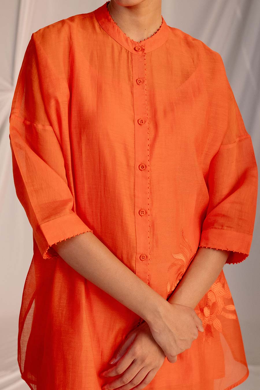 Rust Orange Embroidered Tunic & Pant Set