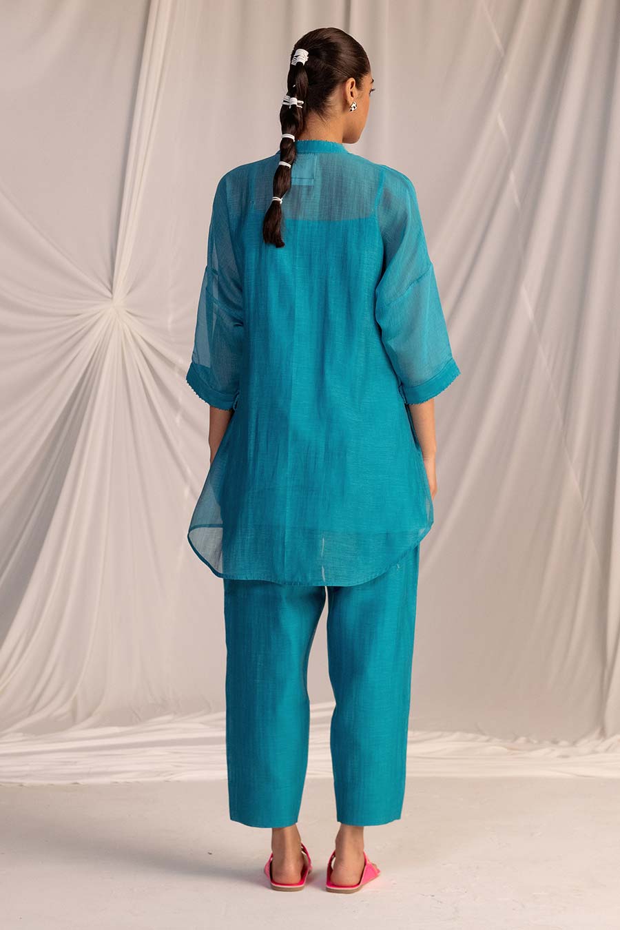 Turquois Blue Embroidered Tunic & Pant Set
