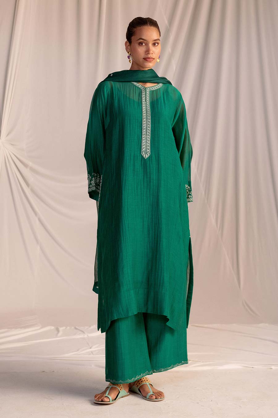 Green Embroidered Kurta & Pant Set