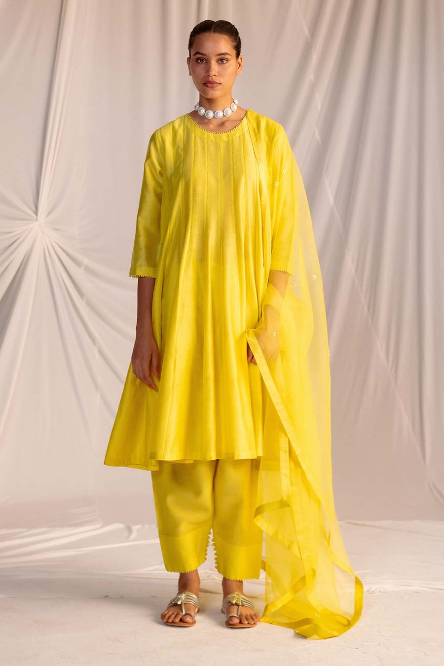 Lime Yellow Embroidered Dupatta